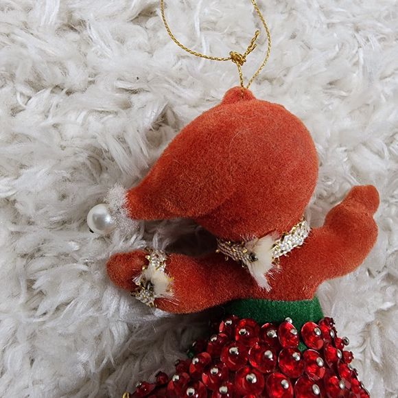 Vintage Mr & Ms Claus Christmas Tree Ornaments Beaded Sequin Felted Figures - Picture 6 of 12